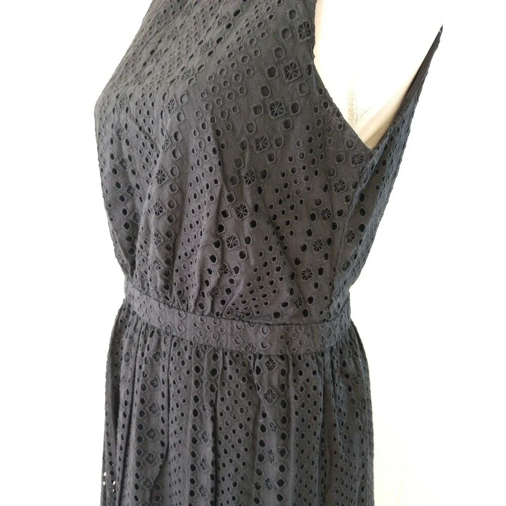 J.Crew Black Eyelet Dress Womens Size 6 Sleeveless Midi Classic Holiday Goth